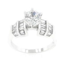 Tapered Baguette Solitaire Cubic Zirconia Engagement Ring Band Sold Separately 