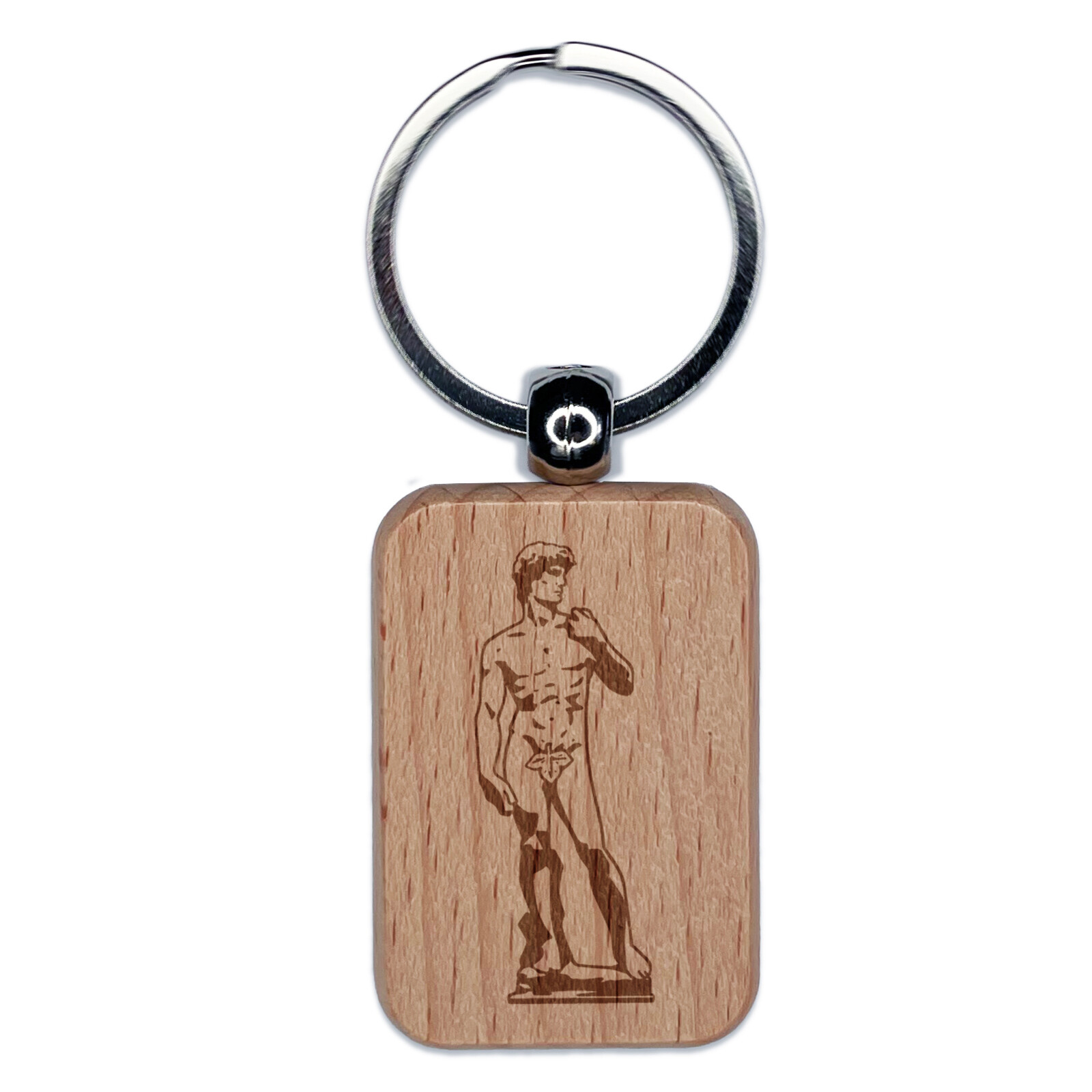 Statue of David by Michelangelo Art Engraved Wood Rectangle Keychain Tag Charm