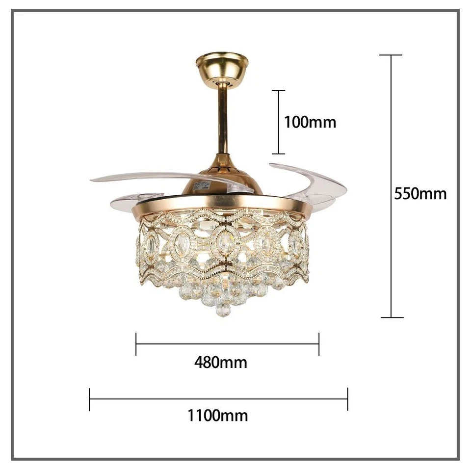 42"Crystal Fandelier Fan Lights Modern Ceiling Fan with Light and Remote Fan - Image 3 of 4
