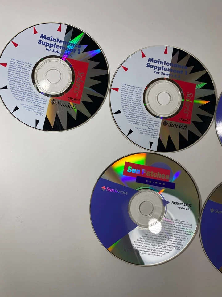 Lote de 4 parches de suministro de mantenimiento Sunsoft Sun Solaris de CD-ROM de disco 1995 Foto 2 de 4