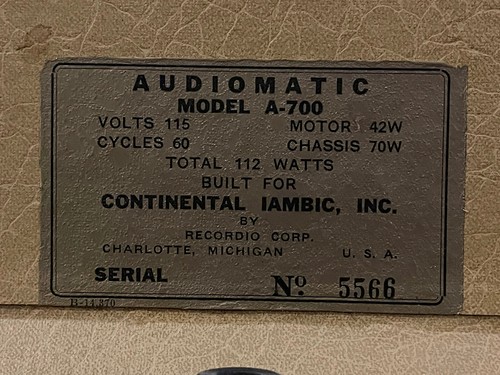 Vintage -Audiomatic -A-700- Reel To Reel - Tested Read Description - Picture 3 of 6