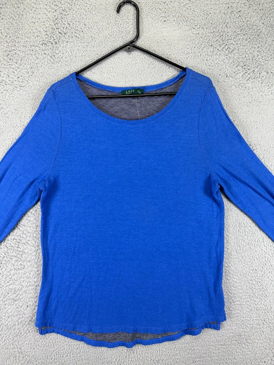 Lauren Ralph Lauren Shirt Womens Large L Blue Macys Tops Blouse Long Sleeve  NEW