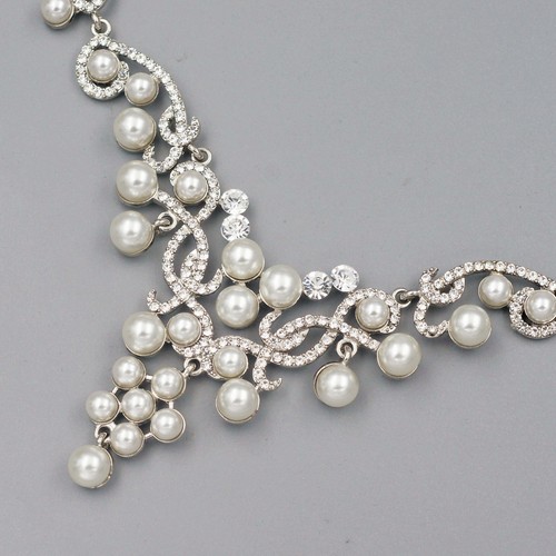 Mujeres Novia Boda Joyería Set Blanco Perla Cristal Collar Pendientes de Gota 836 - Imagen 5 de 8