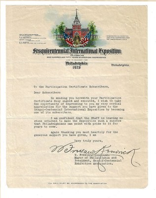 PENNSYLVANIA 1926 Sesquicentennial International Exposition Letter Stationary