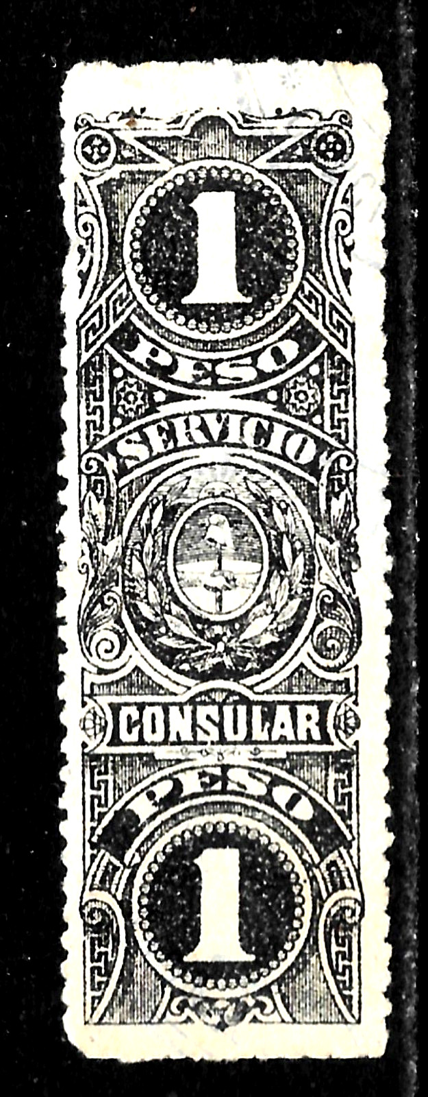HICK GIRL-USED  ARGENTINA  ONE PESO  CONSULAR  SERVICIO  STAMP         X4346