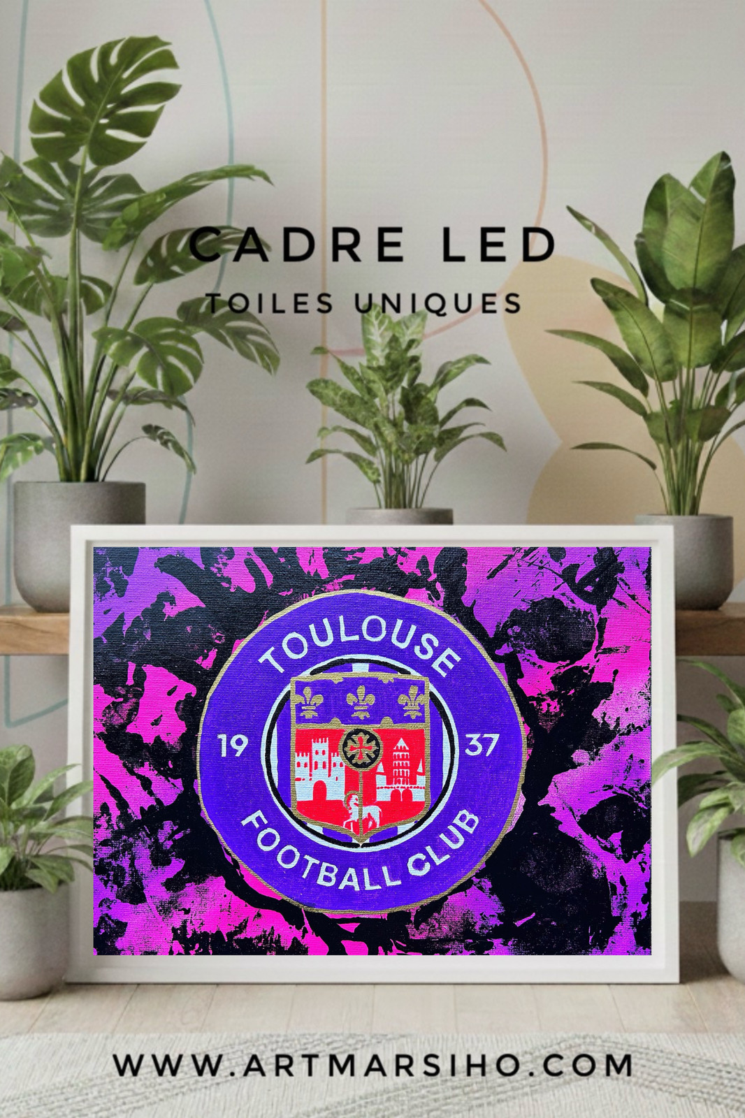 Logo du maillot de Toulouse en peinture sur toile - Tableau déco foot moderne 60x80cm