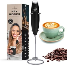 ChefWave Handheld Milk Frother (Black) with Stand Black 