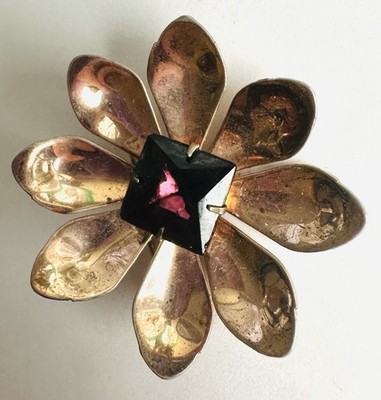 VTG Sterling By Jordan Silver Flower Brooch Amethyst Colored Glass
