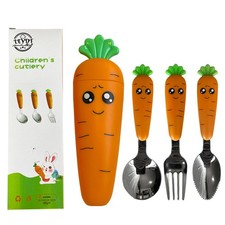 Carrot-Shaped Kids Cutlery Set   3-Piece Toddler Utensil Set with Spoon, Fork...