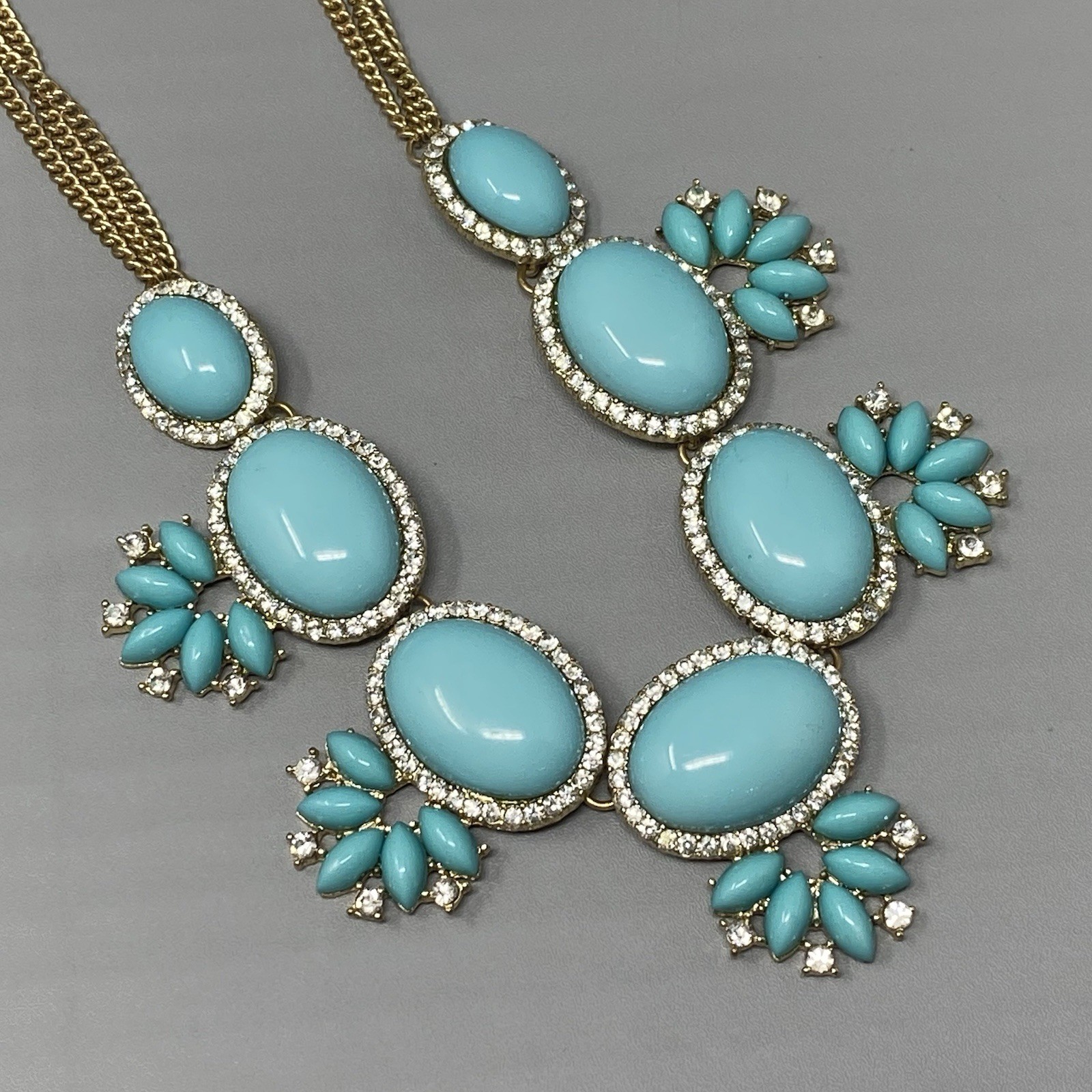 Chunky Statement Necklace Turquoise Cabochons Gol… - image 6