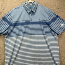 Adidas Polo Shirt Mens XL Blue Striped Short Sleeve Performance Golf Stretch