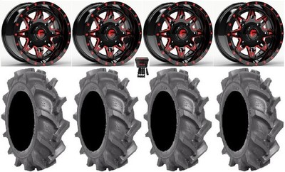 Fuel Lethal Red 14'' Wheels 28'' BKT AT 171 Tires Polaris RZR