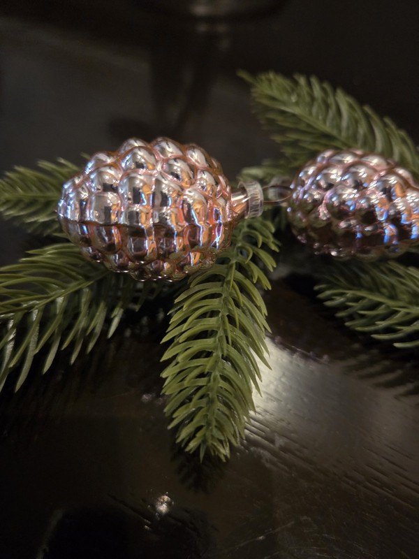 (2) TWO Vintage West Germany PINK Glass Pinecone Christmas Ornaments 2 inches