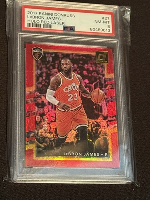 2017-18 Panini Donruss LeBron James Holo Red Laser 23/99 SP #27 PSA 8 Jersey #d