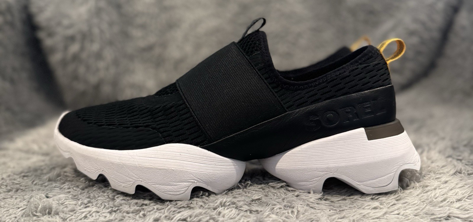 SAOLA Sorel Kinetic Impact Strap Sneakers Donna 7.5 Nero Bianco Scarpe Suola Grossa