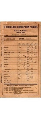 Immaculate Conception School Report Card Malden MA 1920 Middlesex Co Grades