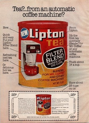 Lipton Tea Filter Blend 1977 Original Magazine Print Ad 25¢ Coupon Vintage