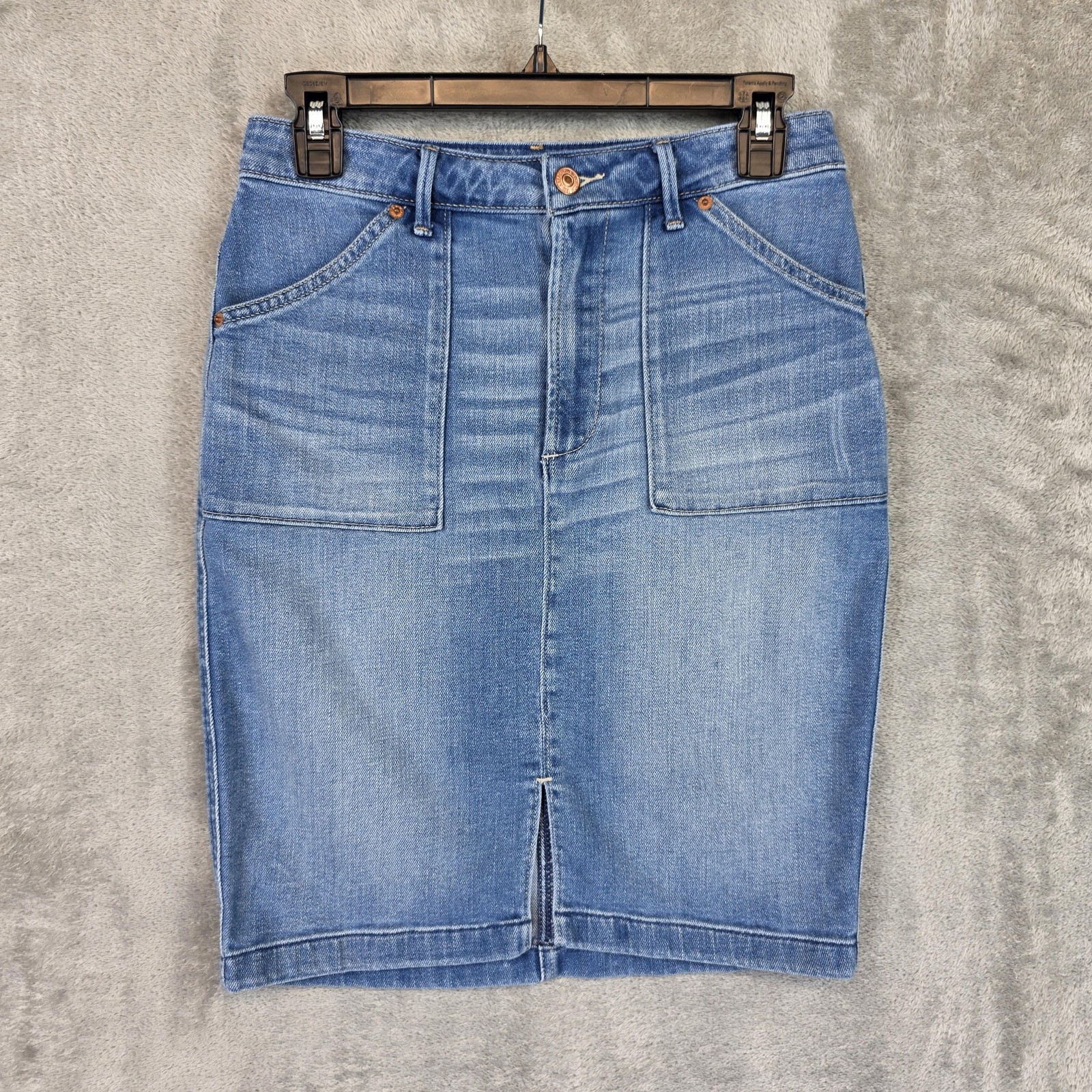 Abercrombie & Fitch Skirt Womens 6 Blue Denim Pencil Knee Length Slit Stretch