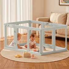 Acrylic Baby Playpen 50.1x33.4in Indoor Sturdy Safety Play Yard Grey