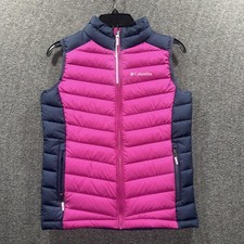 Columbia Omni-Heat Vest Youth Medium Pink Navy Puffer Insulated Zip Front