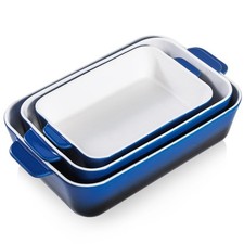 Ceramic Casserole Dish Set, Rectangular Baking Pans for Oven, Blue