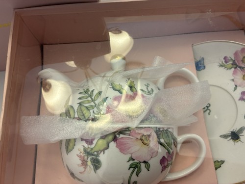 Grace Teaware Hollyhock Pink White Tea for One Set Grace's Cup Saucer Nib - Picture 11 of 15