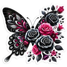Black Roses Butterfly Wings - Vinyl Decal Sticker - Car Window Laptop - 210