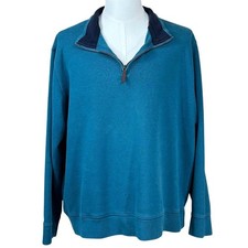 Lands' End Men's Blue 1/4 Zip Cotton Pullover Sweater Size XXL
