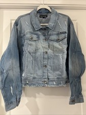 DKNY Women's XL Denim Jacket Distressed Light Wash EUC