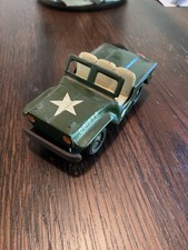 Vintage Made in Japan Tin Friction Military Jeep Toy Works White Seats