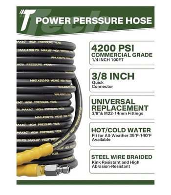 #ad 4200PSI Pressure Washer Hose 100ft 3 8quot; Swivel Quick Connect for Cold Ho... $125.99
