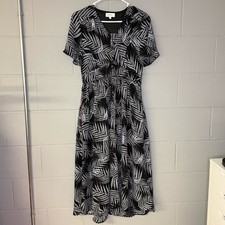 böhme Tropical Leaf Print Button Front Midi Dress in Black & White Women’s Small