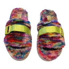 UGG Fluffita Pixelate Platform Slide Slippers Rainbow Tie Dye Womens Sz 9