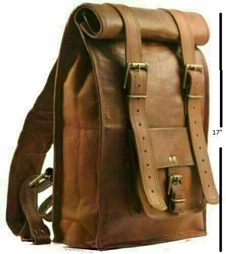 New Shoulder Unisex Handmade Hiking Leather Backpack Bag Brown Rucksack Travel