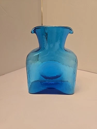 Double Spout Glass Vase Carafe Pitcher Blenko Style Blue Water Bottle Unmarked
