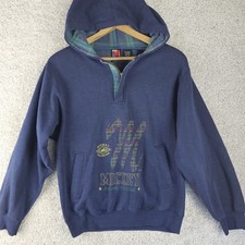 Vintage Mickey Unlimited 1/4 Zip Navy Plaid Trim Hoodie Size Medium Y2K 90s
