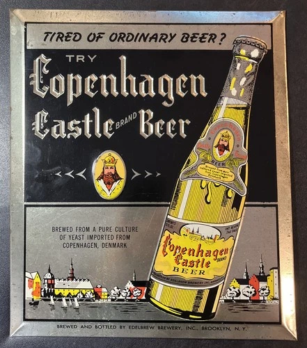 Vintage Copenhagen Castle Beer Tin Sign Edelbrew Brewery Brooklyn NY