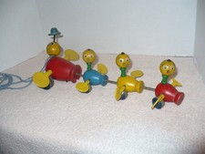 Vintage 1960s Fisher Price #777 Wood Gabby Goofy Duck Family Pull Toy 12'' long