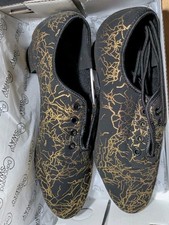 Dance and Sway Shoes Womens 8.5 Black Gold Suede 4.8cm Heel Ballroom Dance Latin