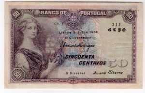 Portugal 1918 50 Centavos   Banco De Portugal Vintage Banknote P112