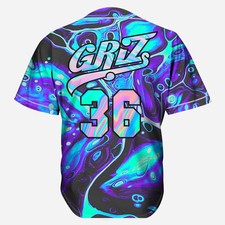 Custom Name - GRIZ Blue Oil Slick Baseball Jersey for EDM Festivals Gift