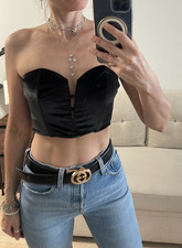 Victoria s Secret Black Velvet Strapless Plunge Neck Bustier Top Size Large