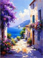 Tile Mural Seaside Street Flowers Sailboat Ocean Kitchen Shower Wall Backsplash
