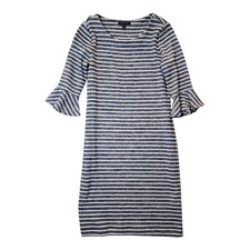 Banana Republic Dress Womens 10 Gray White Striped Ruffle Sleeve Knit Stretch