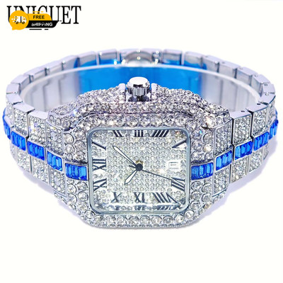 Heiße Mode Voll Diamant Uhr Herren UNIGUET Marke Hip Hop Iced Out Glitzer Schmuck