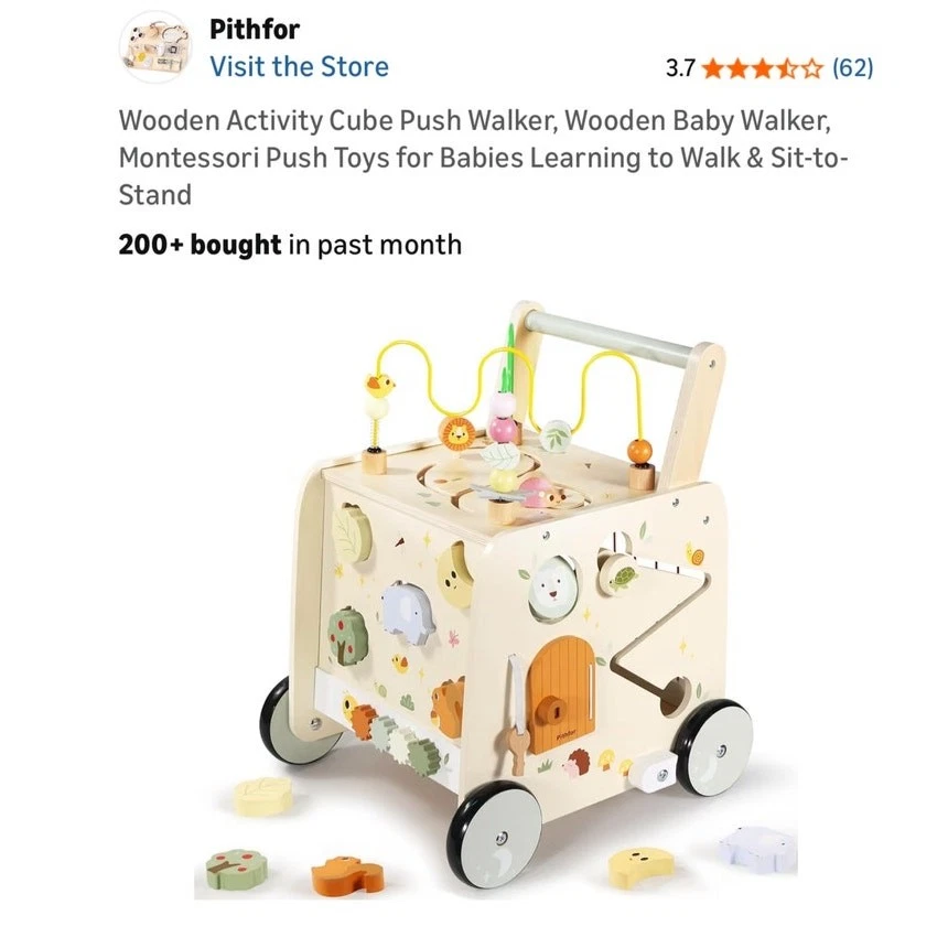 Pithfor Activity Cube Baby Wooden Push Walker New
Opens in a new window or tab