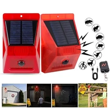 2x Solar Security Alarm Light, PIR Motion Sensor, 110dB Siren Lamp with Remote