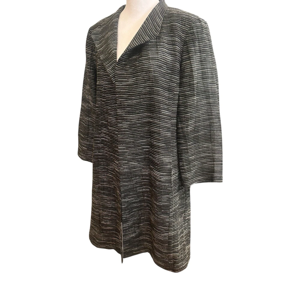 Blazer largo Eileen Fisher mezcla de lino orgánico frente abierto talla M negro blanco bonito Foto 4 de 4