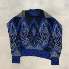 Vintage Knitted Jumper Abstract Patterned Grandad Knit Sweater Men's L