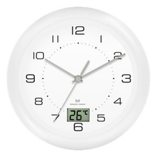 Funk-Badwanduhr 17 cm – Temp & Hygrometer, Weiß, DCF77, Standfuß, Saugnäpfe